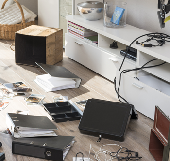 A very messy living room floor